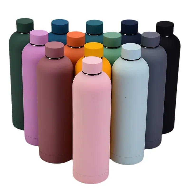 1L 1000ml double wall insulated stainless steel thermos vacuum bottle and cold water bottle with screw top cap 240315