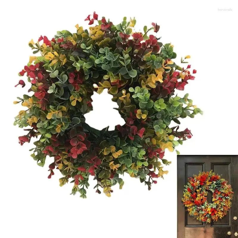 Dekorativa blommor Fall Door Wreath Green Artificial Eucalyptus lämnar Holiday Festival Hanging Garland Party Decorations