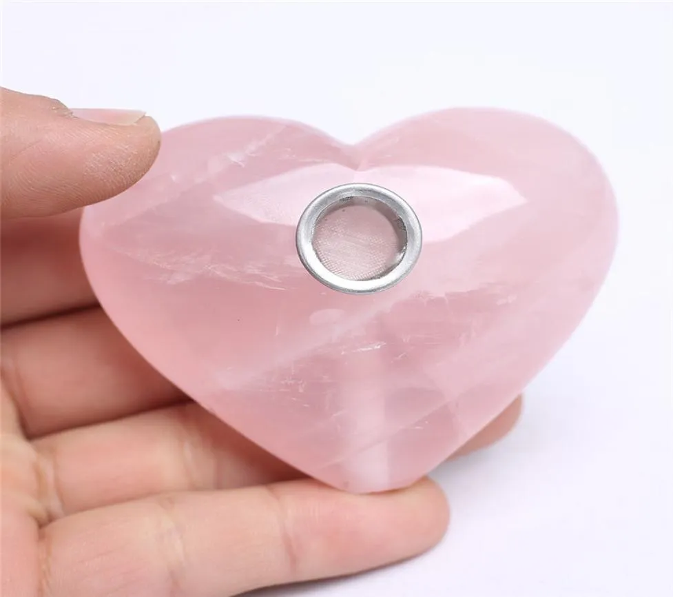 150200g HJT Whole New Tumbled Crystal Heart Tobacco pipes PinkRose Quartz Crystal Smoking Pipes 8816417