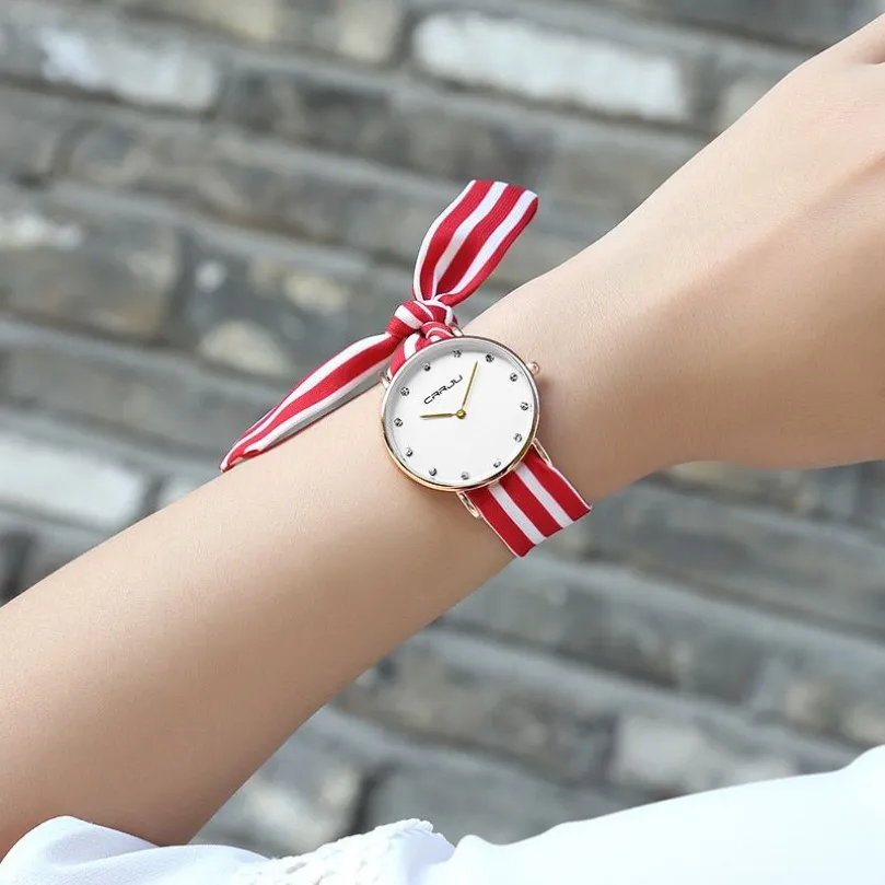 CRRJU nieuwe unieke dames bloem doek polshorloge mode vrouwen jurk horloge hoge kwaliteit stof horloge lieve meisjes armband watch235Y