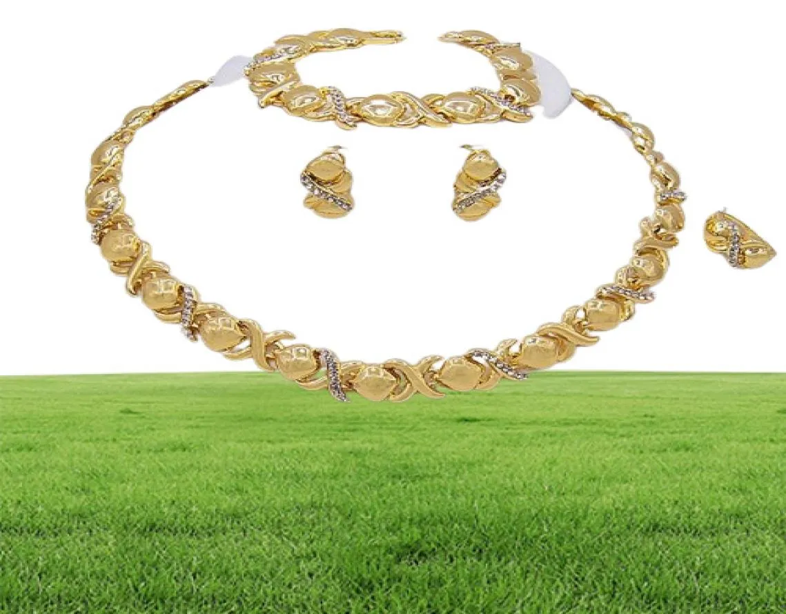 Серьги и ожерелье, комплекты африканских ювелирных изделий, браслет с сердцем XO, золотой комплект из Дубая для женщин, кольцо для свадебной вечеринки55561297056762
