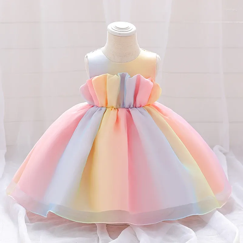 Flickaklänningar sommarfärgad 1: a födelsedagsklänning för babykläder dop spets prinsessa flickor fest boll klänning 0-2y