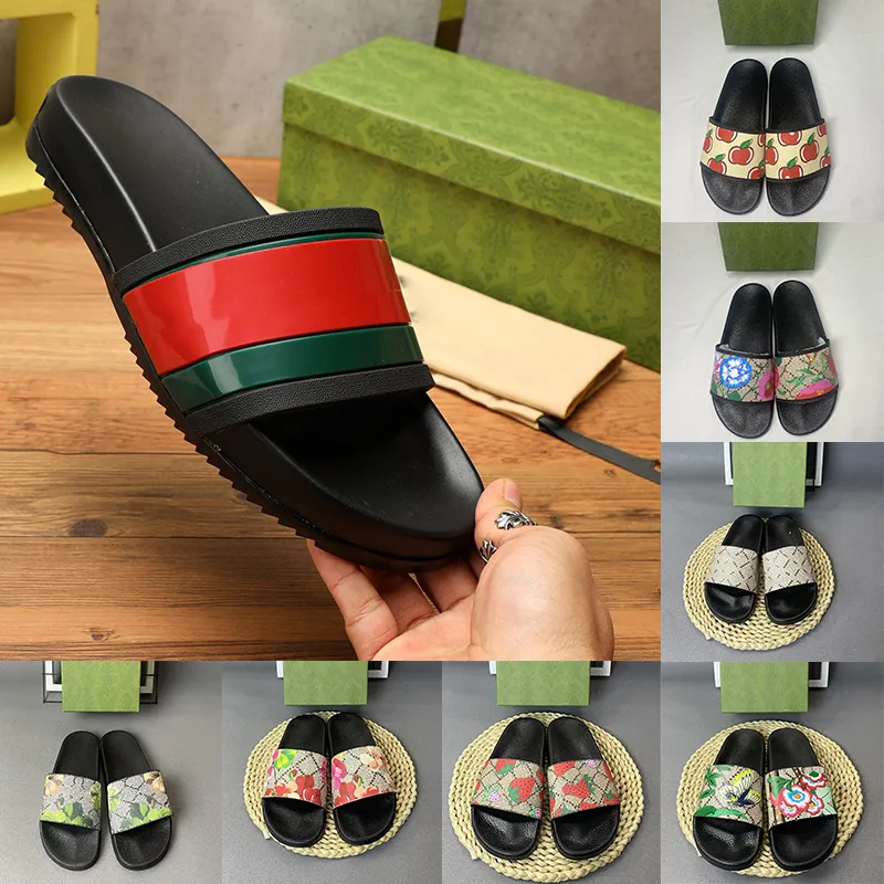 2024 Designer Sandals Slippers Web Slide Sandal Black White Rubber Bloom Floral Flats Gear Sole Mens Womens Luxury claquette Sliders Summer Shoes