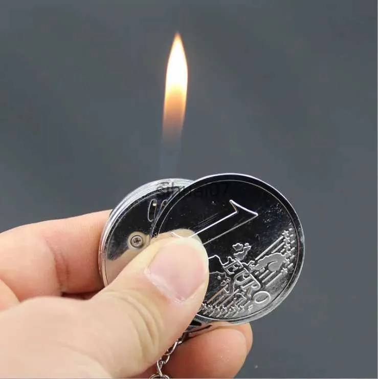 Lighters European Coins US Dollars Lighters Portable Metal Inflatable Butane Gas Lighter Keychains(No Gas Include) 240325