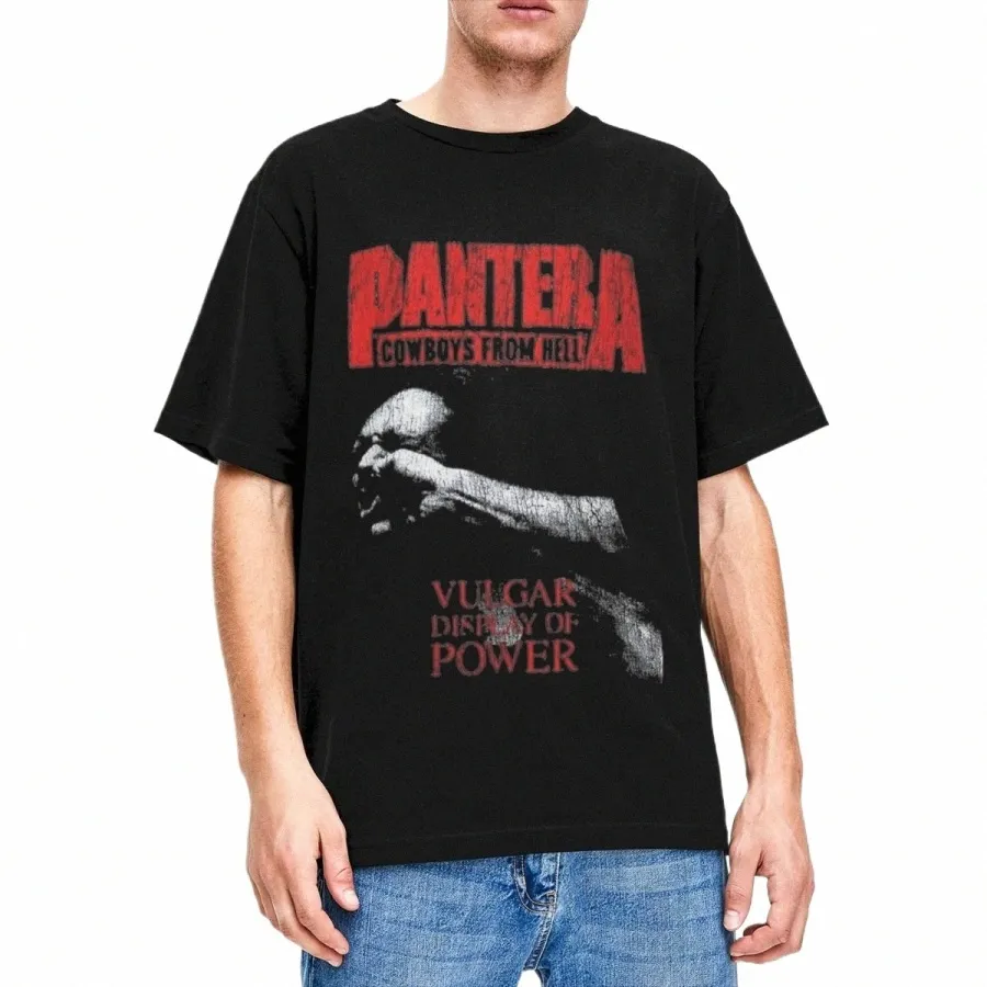 Red Vintage Pantera Band Men Women's T Shirts Heavy Metal Band Merchandise Leisure Tees Kort ärm Rund Neck T-shirts Cott 74wk#