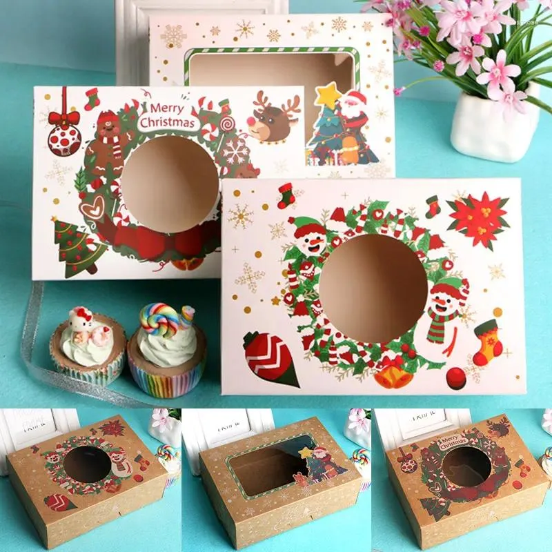 Present Wrap Xmas Paper Boxes Kraft Christmas Candy Cake Cookies Packaging Presents Box Snowman Santa Claus