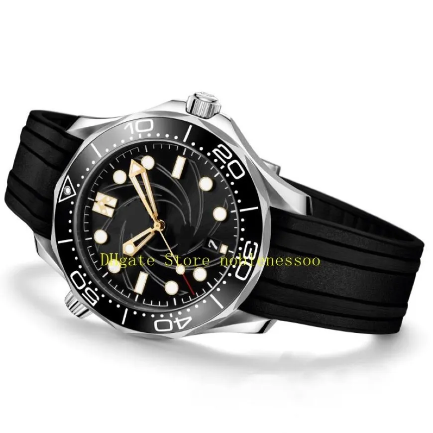 Novo modelo masculino de relógio automático 007 Dial preto de 300mm edição limitada Strap Men Watches Mechanical Wristwatche2300