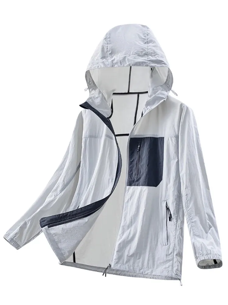 Été Anti-UV hommes peau manteaux ultra-léger mince extérieur crème solaire vêtements UPF50 coupe-vent à capuche coupe-vent vestes décontractée 240314