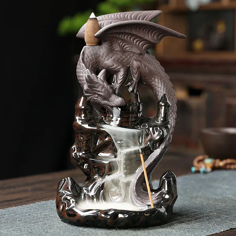 Brûleurs Créatif décor à la maison ornements Dragon cascade reflux brûleur d'encens ptérosaure encensoir en céramique porte-bâton d'encens pas d'encens