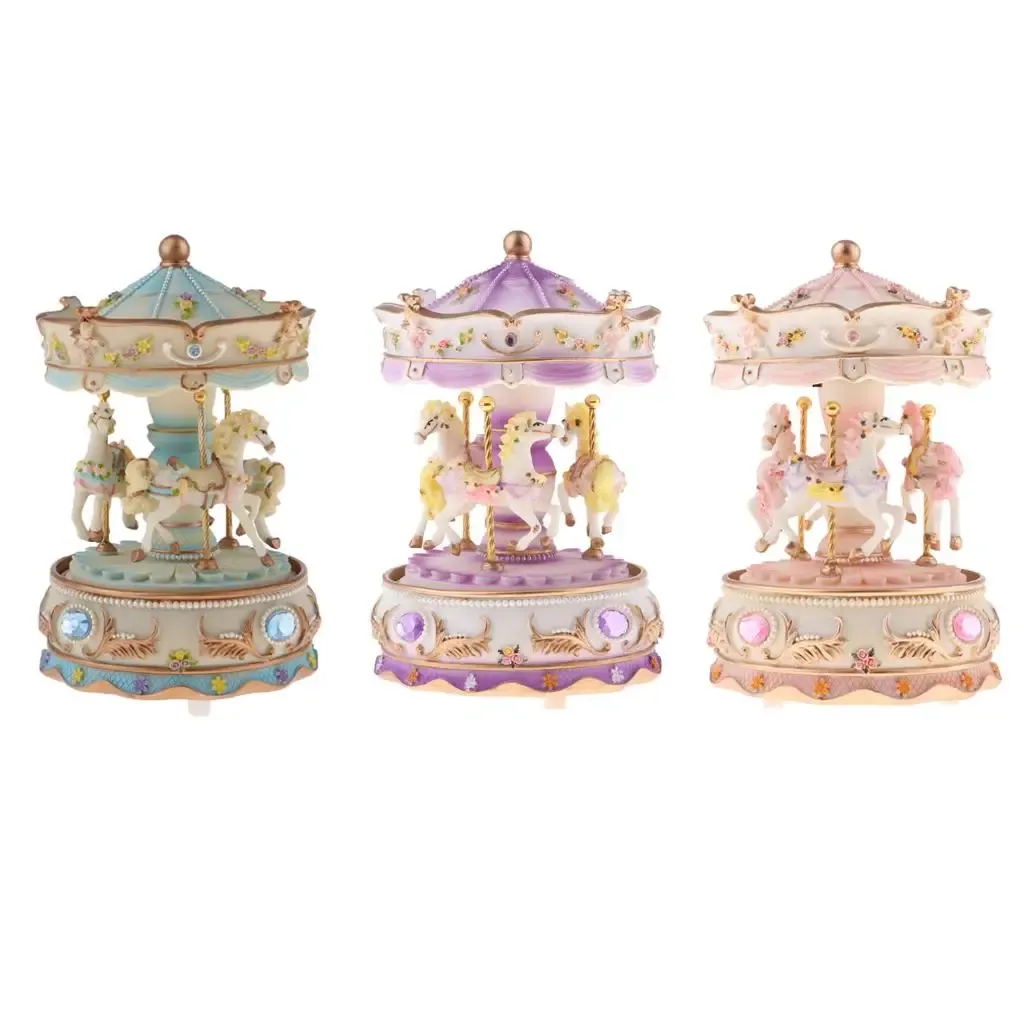 Boxes Handcrafted Resin Rotating Horse Carousel Music Box Crafts Home Decorative Collectibles Toys Birthday Anniversary Gift