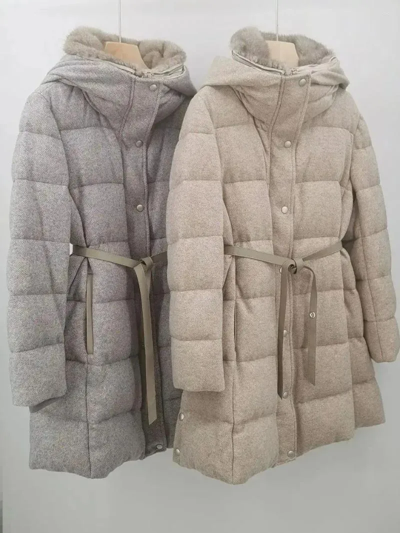 Vestes pour femmes manteau cachemire col de vison veste longue femme vêtements garder au chaud hiver tissu LP à capuche vers le bas de haute qualité