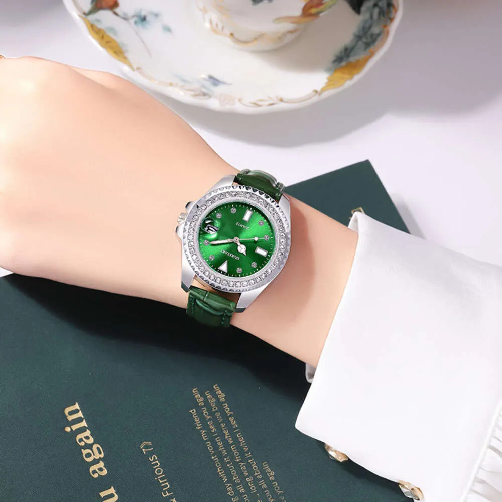 Live rood damesmode diamanten kalenderriem quartz dames klein groen horloge