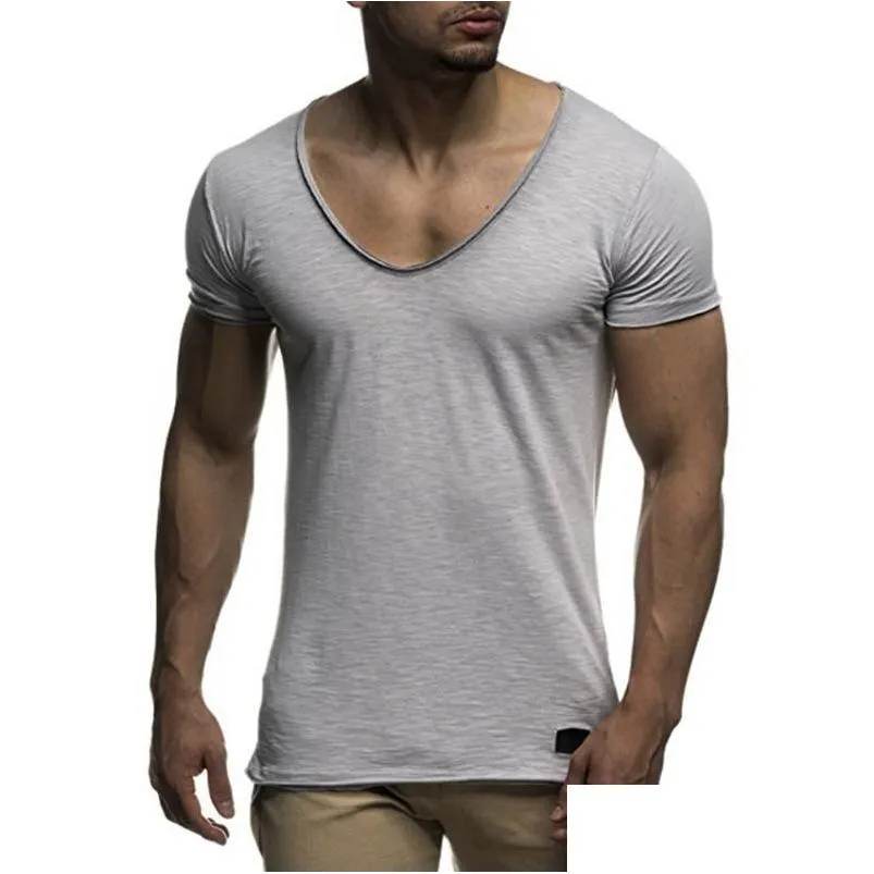 T-shirts pour hommes Col en V profond à manches courtes Hommes T-shirt Homme Slim Fit T-shirt Skinny Casual Summer Hip Hop Tshirt Solid Top Tee Vêtements Dr Ot6Xa