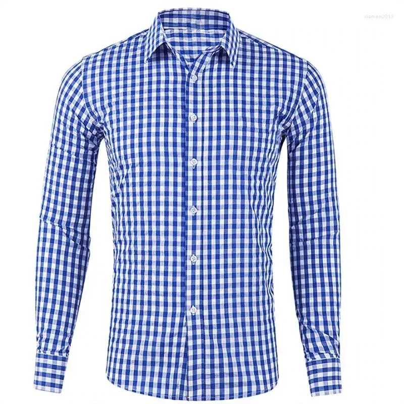 Chemises décontractées pour hommes Chemise boutonnée Rouge Bleu Manches longues Plaid / Check Revers Street Resort Vêtements imprimés Mode Hawaii 6XL