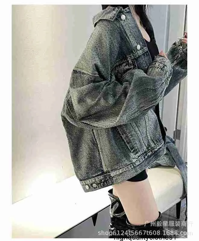 Designer B Home High Version 23 Autumnwinter New Full Sky Star Water Diamond Denim Coat Washed Old Loose Men's and Women's Jackets 9ly8