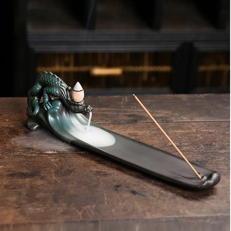 Burners YXY Backflow Incense Burner Dragon Smoke Waterfall 2023 Chinese Ceramic Crafts Stick Incense Holder for Home Decor Ornaments