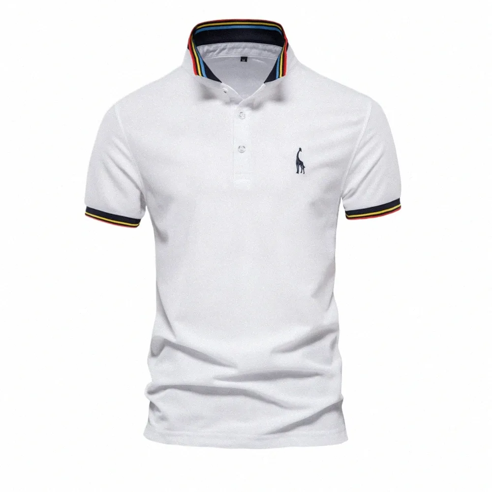 Dropship 2021 NOWOŚĆ Summer Cott Polo Men Haft Haft Haft Short Short Rleeve Polo Shirt Men Fi Polo Giraffe Męskie koszule y4in##