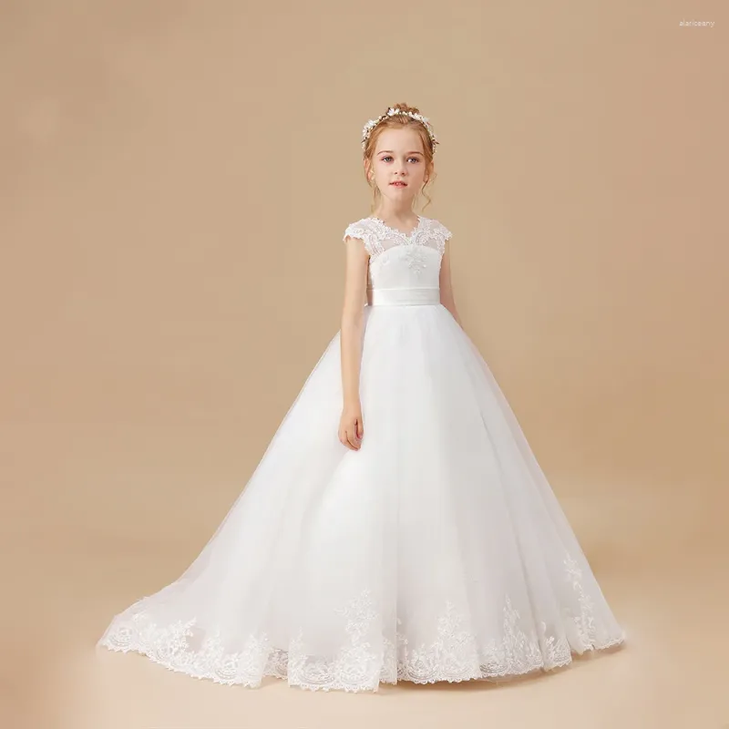 Girl Dresses Princess Flower Dress For Wedding Elegant Lace Tulle Sleeveless Kids Birthday Party Evening First Communion Ball Gown
