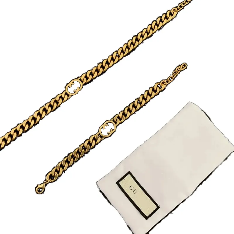 Letter mens designer chain necklace bracelet cuban brass luxury women jewelry brass brass plated gold earrings oorbellen casual zl189 H4
