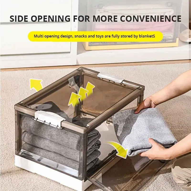 1pc Foldable Storage Trunk Open Box Transparent Home Wardrobe Clothes Organizer Large Capacity Clear Plastic 240319