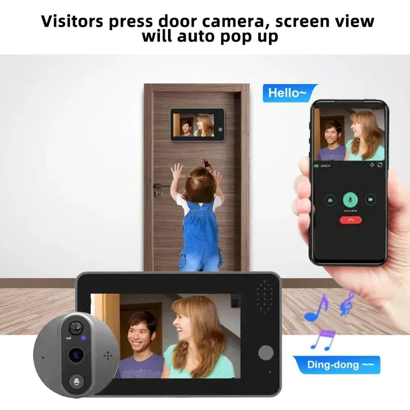 Tuya Smart 1080p WiFi Door Bell Peephole Camera Viewer Home Security Tvåväg Audio Night Vision 4.3 'FHD Video Doorbell Camera