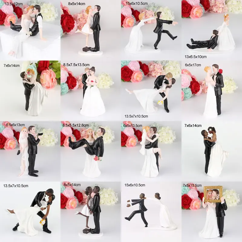 Calligraphy Bride and Groom Figures Wedding Cake Toppers Syntetiska hartsdockor Valentins dag Engagementdekor Anniversary Figuringåva