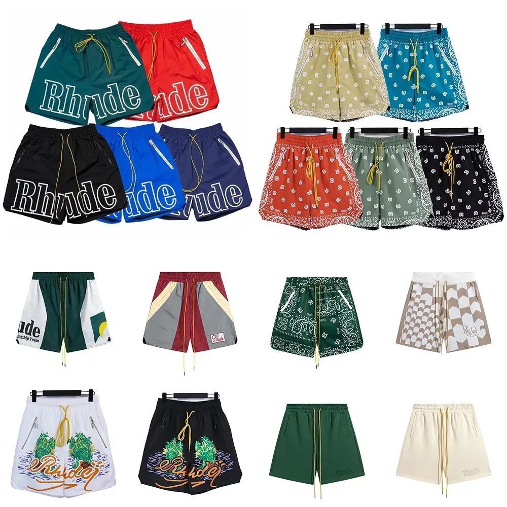 Designer Rhude shorts masculinos de malha de praia curta malha de malha de malha de basquete Men limitada de nadar no joelho Hip Hop High Sports Sports Treinamento elástico Cintura L6