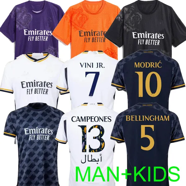 2024 Bellingham Vini Jr Soccer Jerseys Special 23 24 Fotbollskjorta Real Madrids Camaveringa Alaba Rodrygo Campeones 13 Y-3 Camisetas Kids Yamamoto Uniforms Away Away