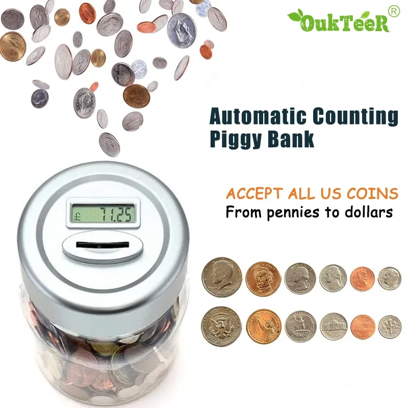 Boxes Electronic Automatic Digital Counting Coin Piggy Bank LCD Display Box Coins Money Saving Box Jar For USD EURO Money Child Gifts