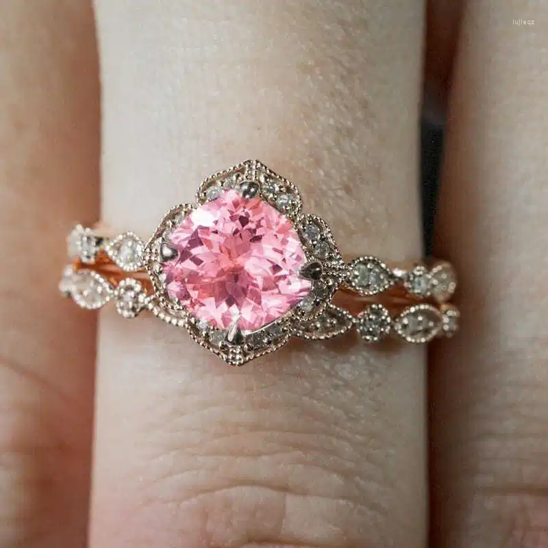 Bagues de cluster Milangirl 2 pièces grande fleur ensemble cristal rose pour les femmes amant bijoux de mariage fête