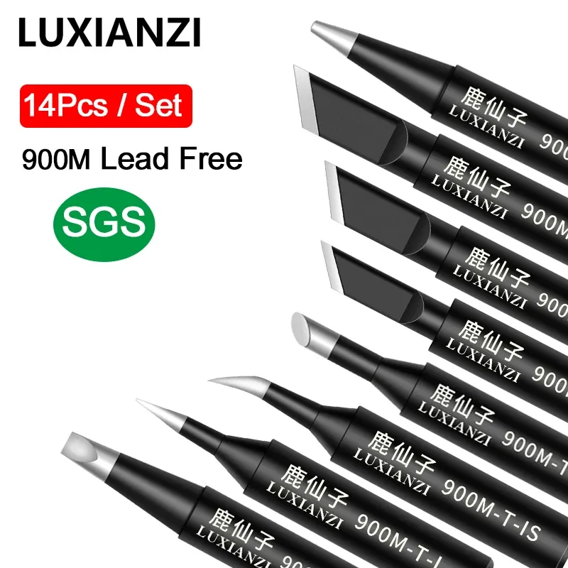 Tips LUXIANZI 14pcs Leadfree Soldering Tip Set For 936 Rework Station Copper Welding Head 900M Electric Soldering Iron Tips