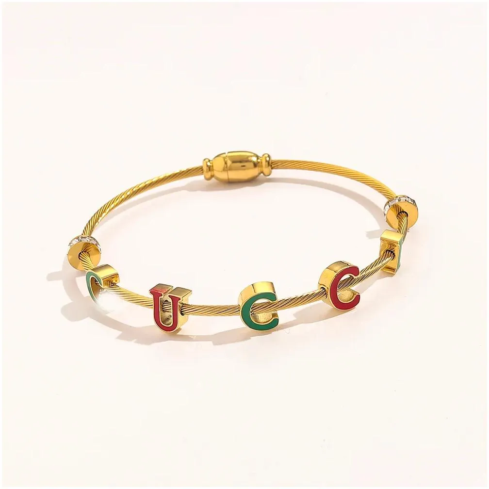 Brazalete Mujeres Estilo de moda Pulseras Cristal Diseñador de lujo Marca Carta Joyería 18K Chapado en oro Amantes de acero inoxidable Regalo Brazaletes Dhuh4