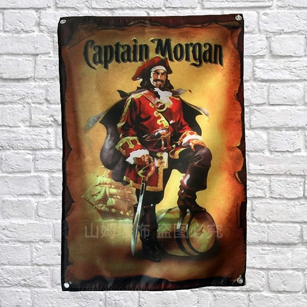 Accessories Captain Morgan Poster Scrolls Bar Pub Club Man Cave Indoor Home Decoration Banners Hanging Art Waterproof Cloth Wall Painting