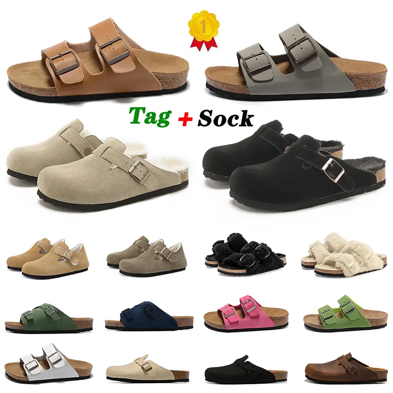 Birkinstocks Bostony Clogs Birkes Kaptaki Flats Sandały Muły Slajdy korkowe Top skórzana klamra Pasek mężczyzn Projektant Dhgate Outdoor Beach Buty Slowers