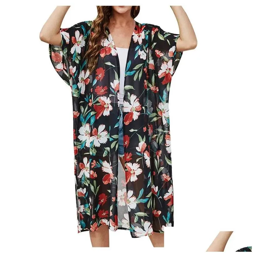 Damen Bademode 2021 Blumenbedruckte Badeanzüge Chiffon Badeanzug Strand Badeanzug Er Ups für Sommerurlaub Kleid Mujer Drop Lieferung Otb7R