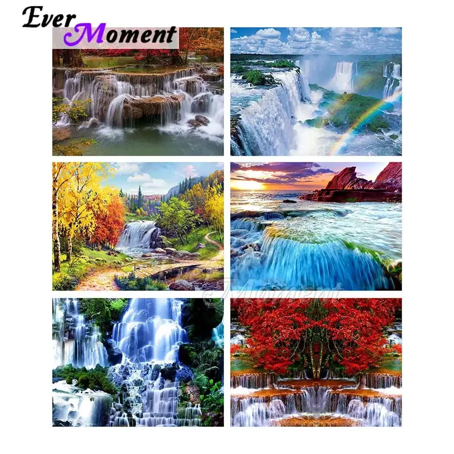 Stitch Ever Moment Diamond Målning Färgglad vattenfall Scenic Round Full Square Harts Borrväggskonst Handgjorda diamant Display ASF2253