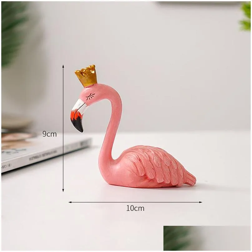 Objetos decorativos estatuetas criativo casal nórdico flamingo ornamento sala de estar desktop decoração para casa artesanal resina estátua artesanato dhomw