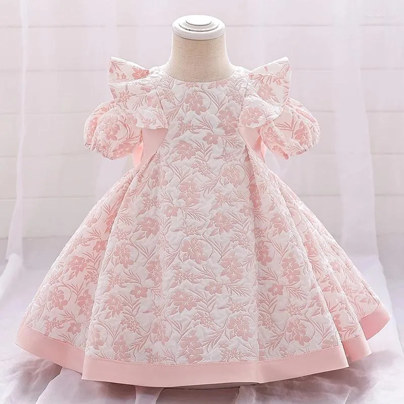 Vestidos de niña de manga corta para niño, vestido de 1 año de cumpleaños para ropa de bebé, vestido de fiesta de princesa con lazo grande para bautismo de 0 a 2 años