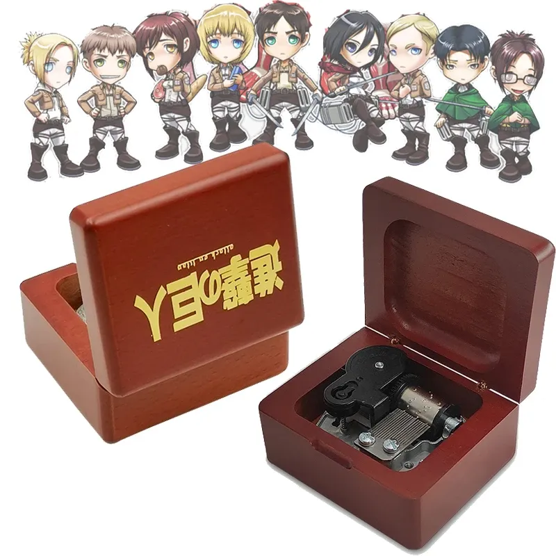 Scatole Anime Attack On Titan Carillon Bronzing Guren no Yumiya Musical Wind Up Regalo in legno per bambini Compleanno Capodanno Natale