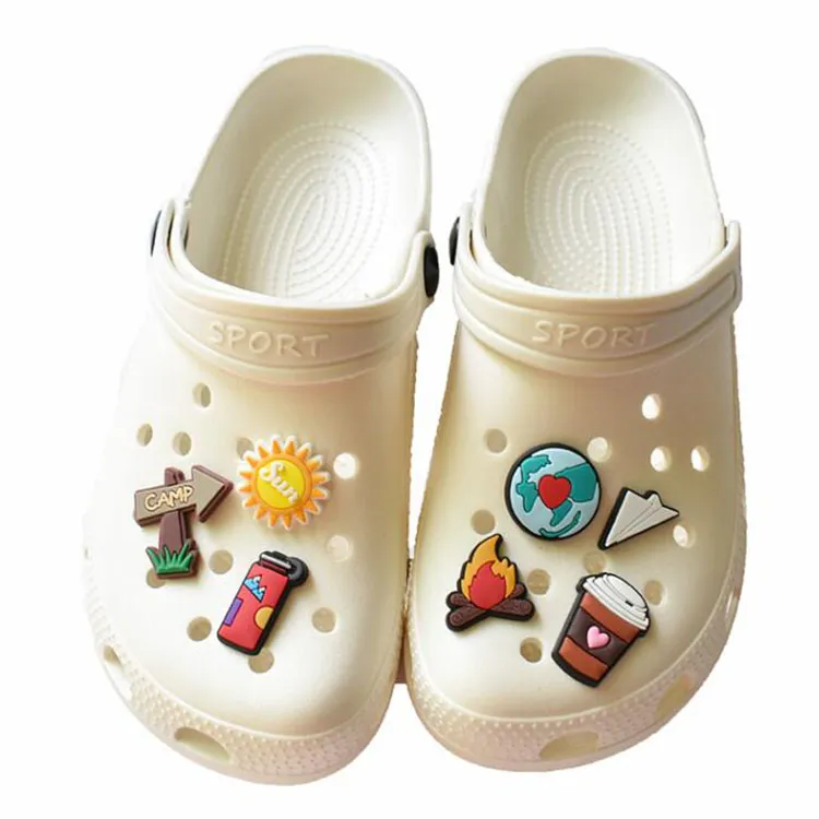 Hot Sale PVC Shoe Charms for C roc Accessories Camping Badge Women Sandals Buckle Kids Pins Men Decoration
