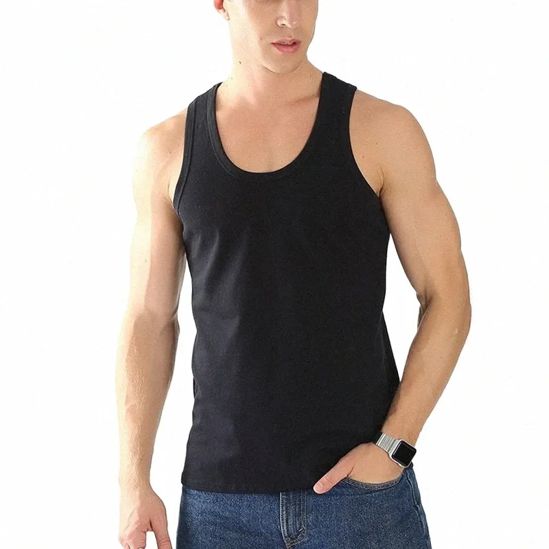 Xin Yi Summer Men's High-kvalitet Vest Bamboo Fiber Body Building Underhirt Fitn Sleewel Tank Top Men Tank Tops 2 Pieces N7uf#