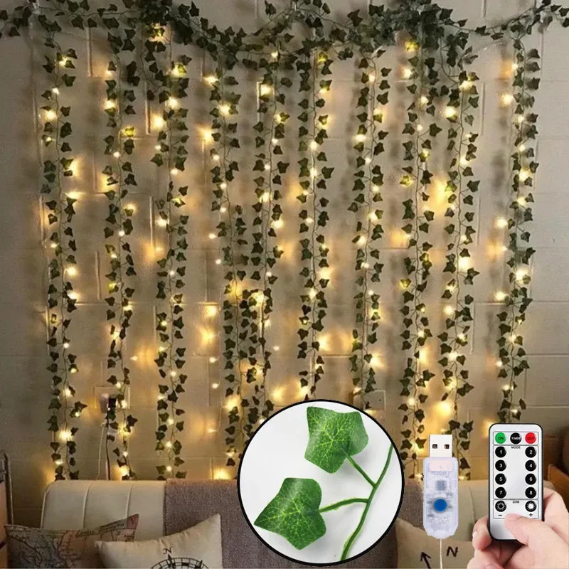 Lápides 12 peças decoração de quarto estética plantas artificiais led hera guirlanda folhas falsas videiras penduradas para casa decoração de sala de estar quarto