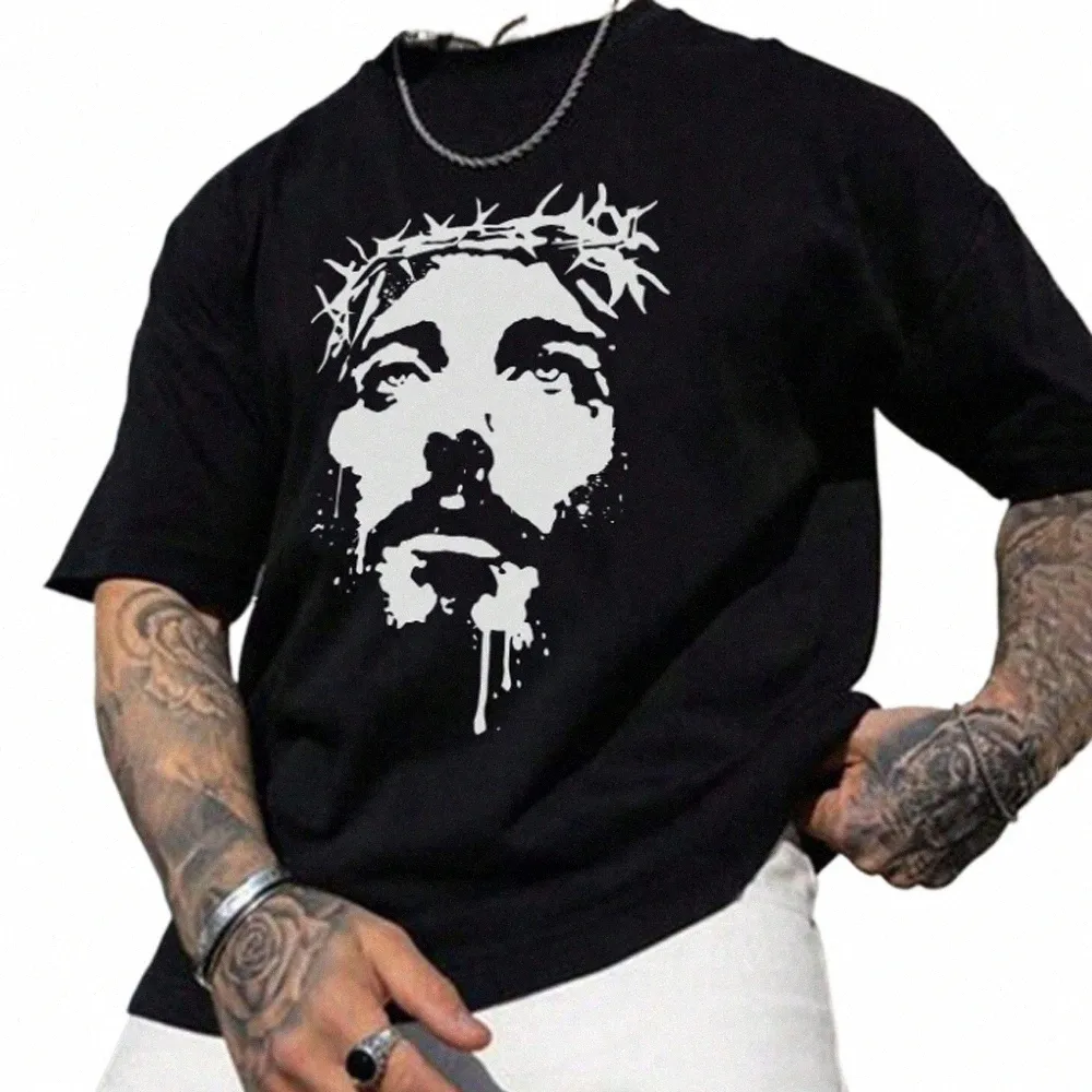 Большие футболки для мужчин. Мужская футболка с 3D принтом Иисуса и коротким рукавом. Винтажные уличные топы. Футболки в стиле хип-хоп. Футболка большого размера. Мужская одежда H9d6 #