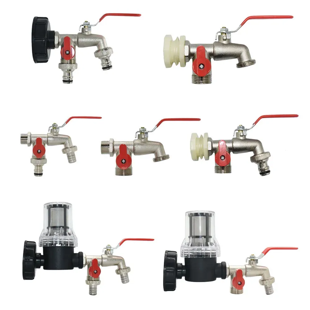 Kits 1/2'' Thread IBC Tank Tap Adapter S60*6 Coarse Thread 2Way Garden Hose Faucet Water Connector Replacement Fitting Ball Valve