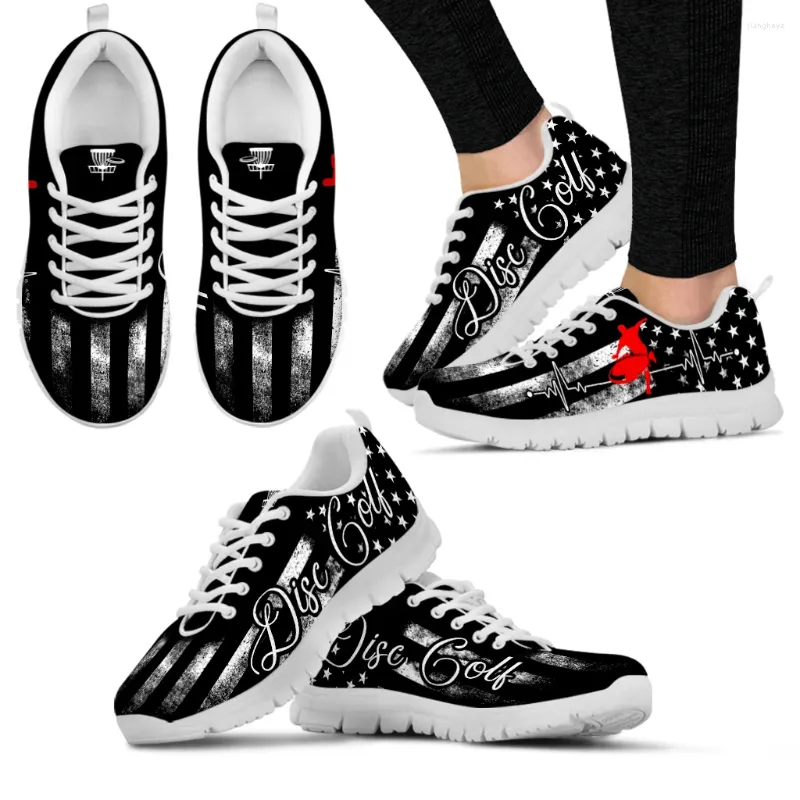 Freizeitschuhe INSTANTARTS Schwarze amerikanische Flagge Leichte Outdoor-Schuhe Weiße weiche Sohle Disc Golf Sneakers Sport Hobby Flats Zapatos