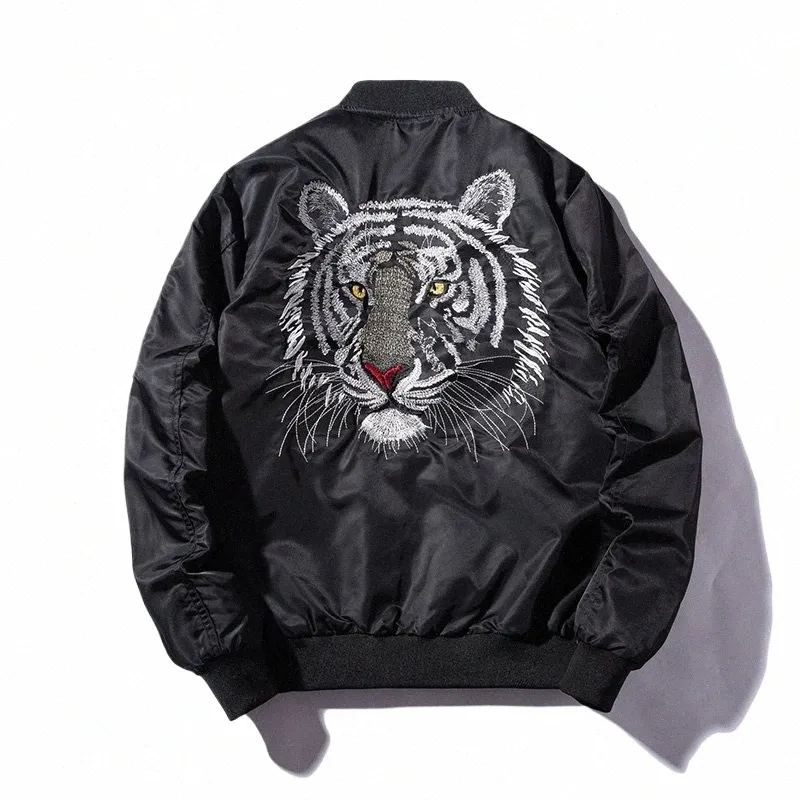 Mens Bomber Jacket Feather Brodered Tiger Flight Jackets Pilot Air Force Militär Motorcykeljacka Päls män H0VZ#