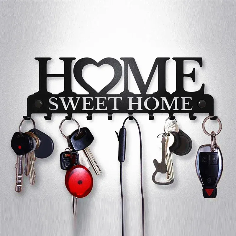 Rails Sweet Home – porte-clés en métal noir, crochets à clés en métal pour chat, porte-vêtements de balcon, organisateur de cuisine, cintres de rangement pour salle de bain