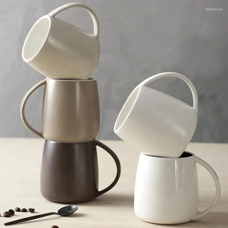 Muggar rustik matt grå brun glasyr modern designugn mikrovågsugn och diskmaskin säker kaffe keramik tekoppar med handtag