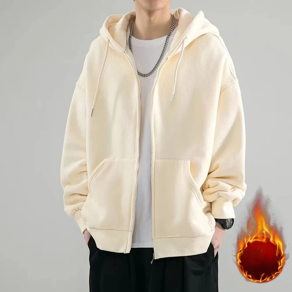 Men s Fashion Fleece Zip Up oversized hoodie with Pockets 5XL Solid Color Baggy Sweatshirt in Plus Size Men s Clothing 240315