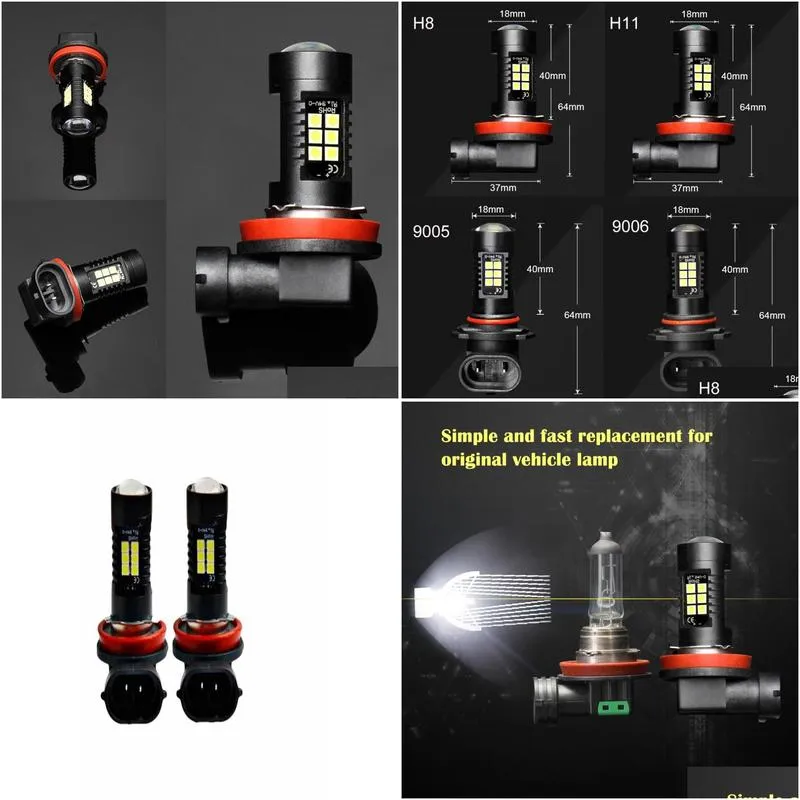 Автомобильные лампы 2 шт. H8 H11 Led Hb4 9006 Hb3 9005 Противотуманные фары Bb 3030Smd 1200Lm 6000K Белый ходовой свет 12 В 24 В 8854998 Прямая доставка Dhkhm